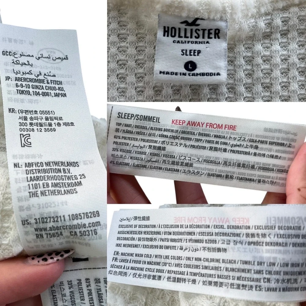 Hollister Women's L Cream Waffle Knit Long Sleeve Christmas Polar Bear Sleep Top